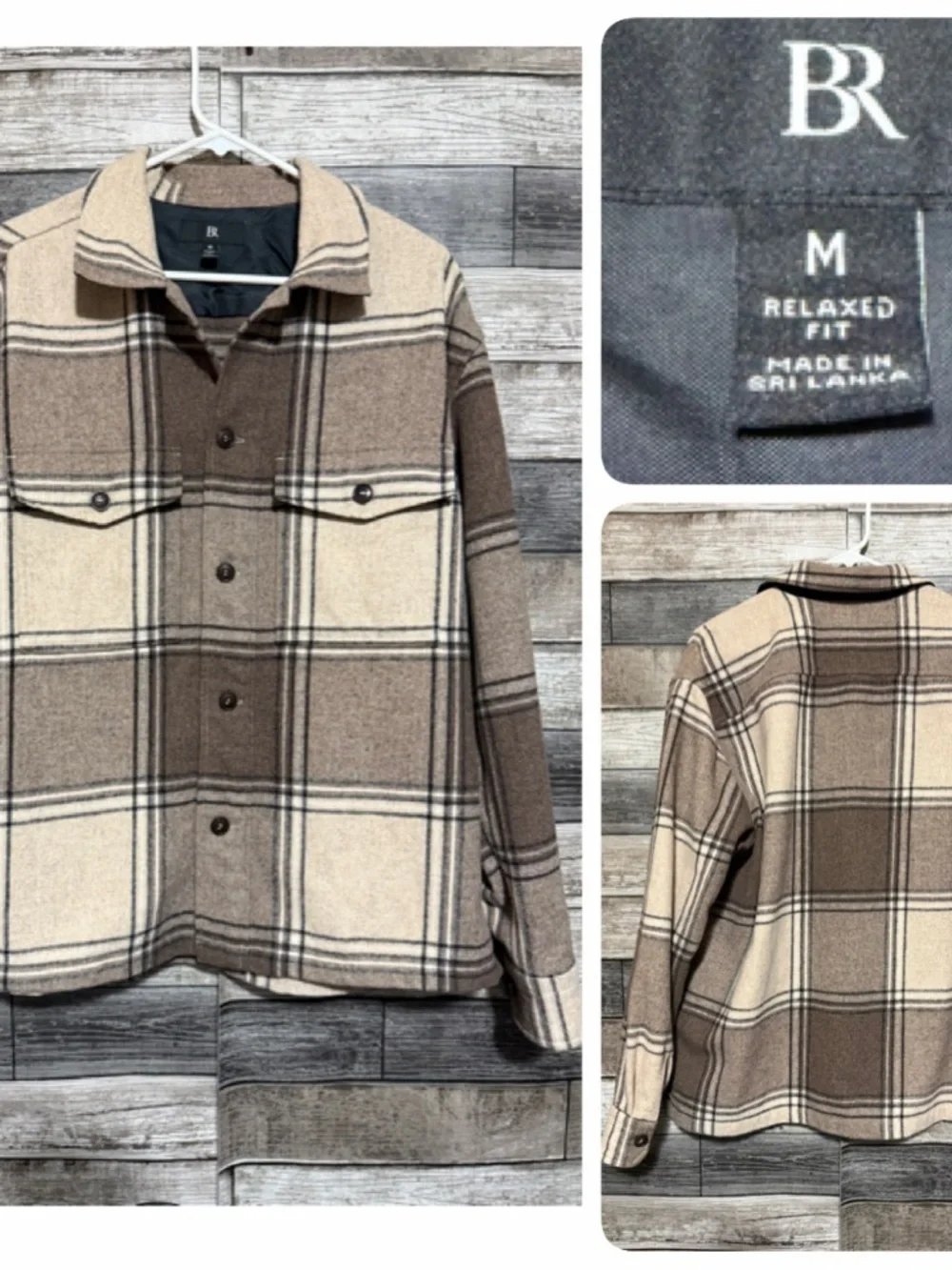 Banana Republic Relaxed Fit Wool Blend Plaid Shirt Jacket Men’s M Brown Tan
